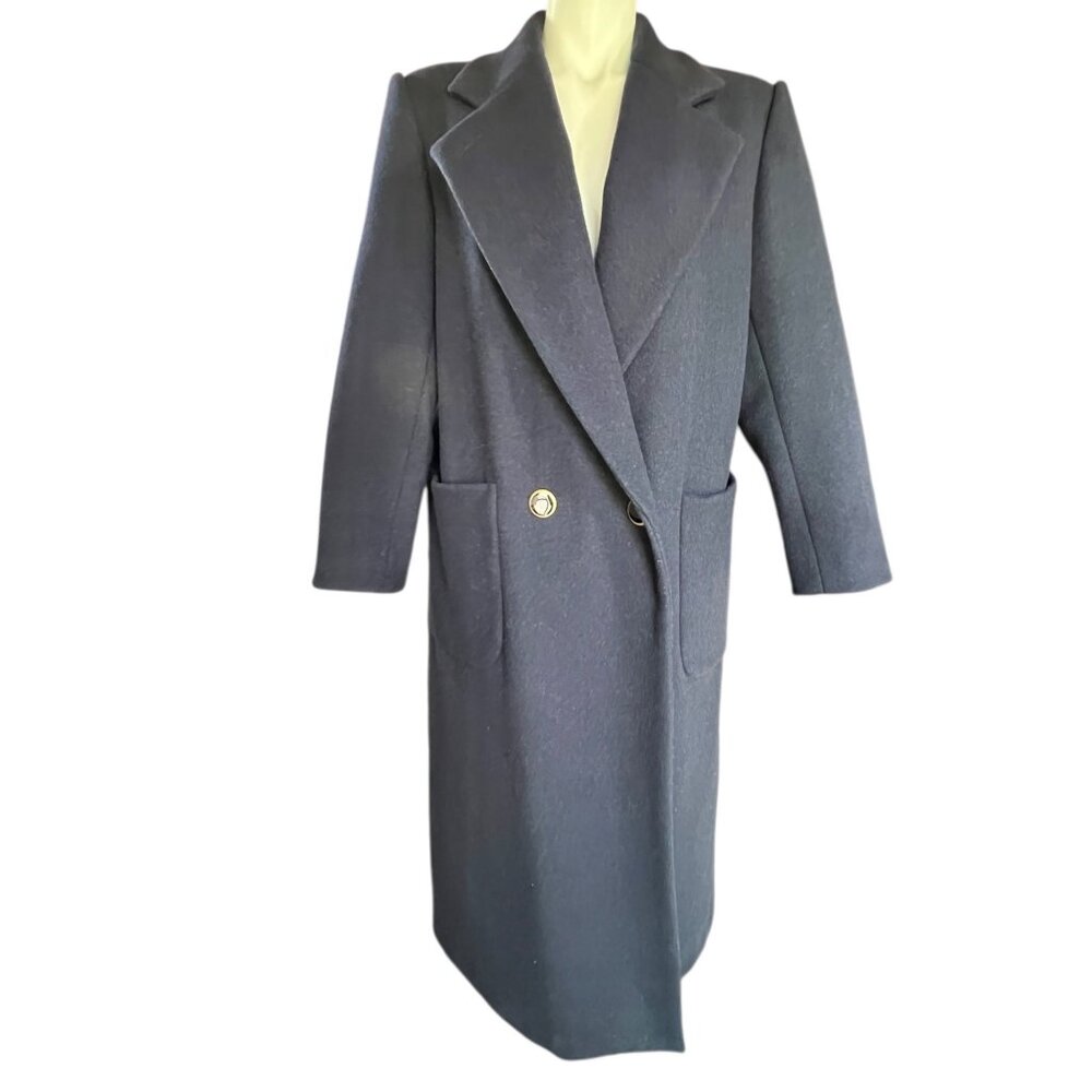 Donnybrook Womens Wool Coat 10P Navy Blue Double-Breasted Long Jacket Pockets - Picture 1 of 14